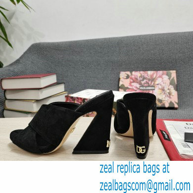 Dolce & Gabbana Heel 11cm Mules Suede Black with Geometric Heel 2022